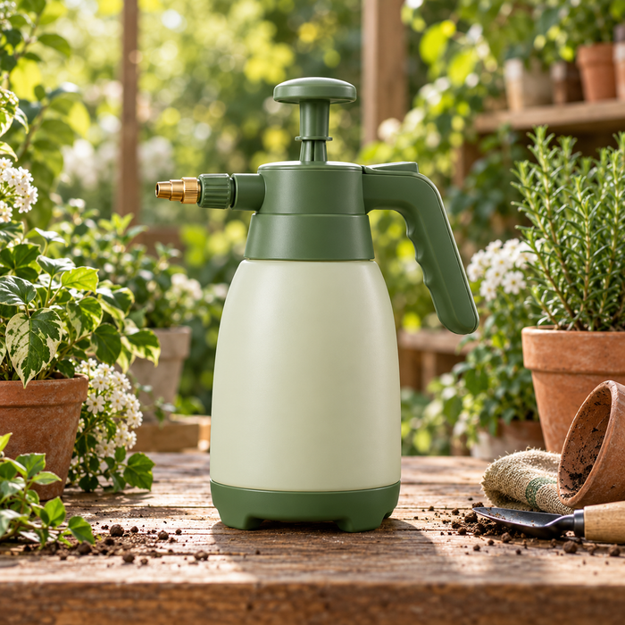Freshvist pressure sprayer — AI-generated illustrative product image; garden props not included