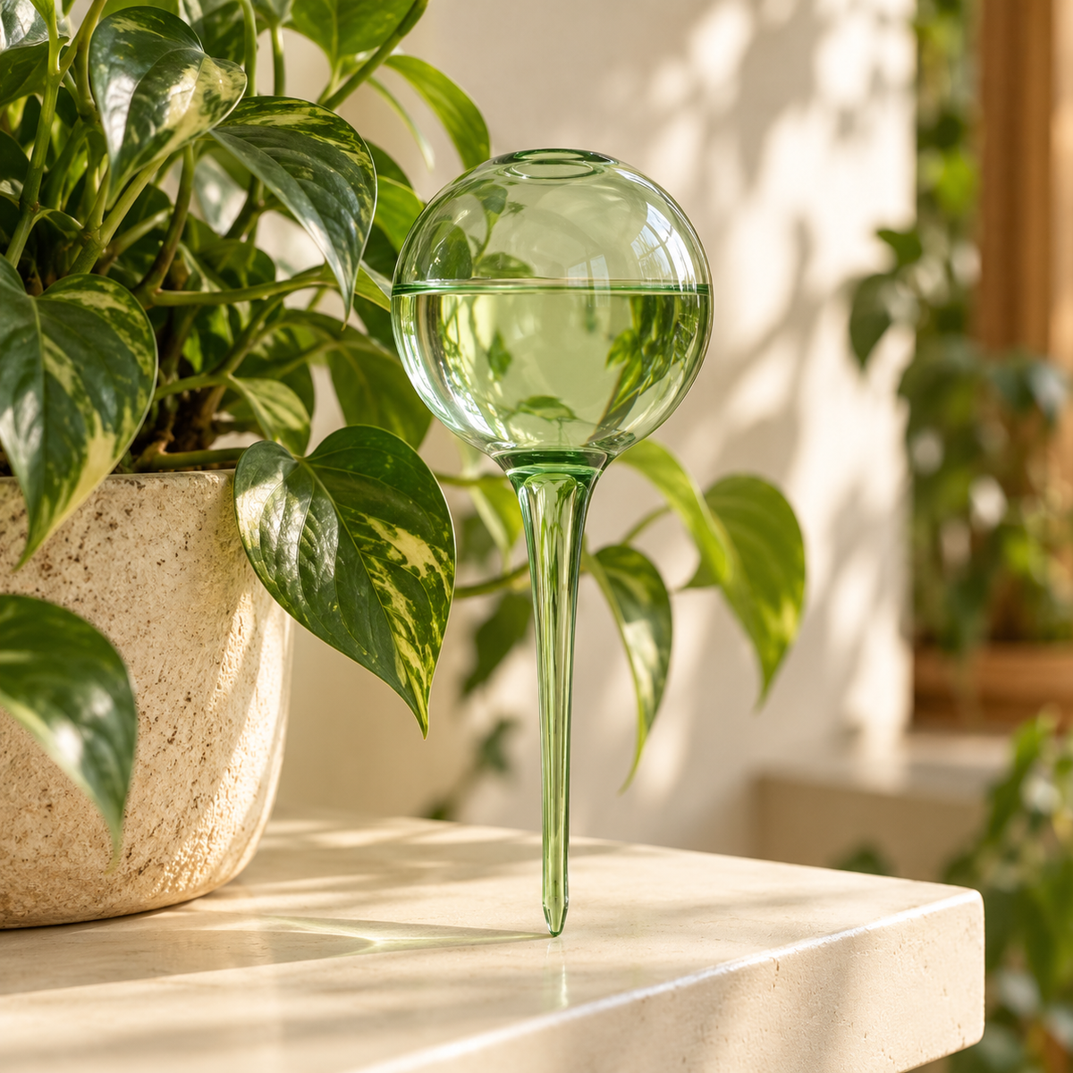 Freshvist watering globe — AI-generated illustration; garden props not included